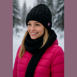 Canada Weather Gear Black Faux Fur lined winter knit hat toque